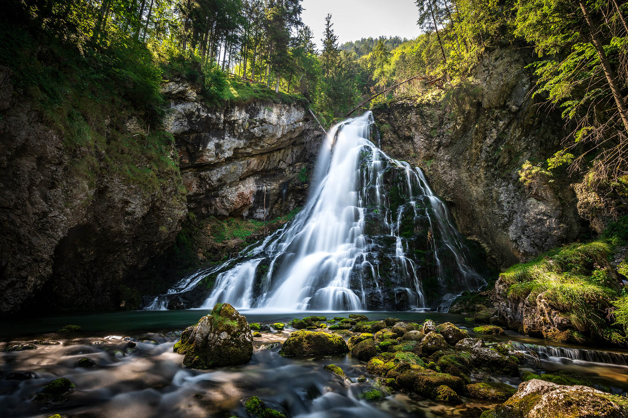 The Gollinger waterfall in Golling an der Salzach south of Salzburg with long exposure